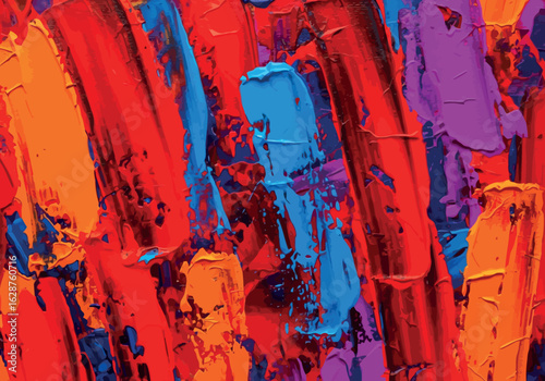 Vector art of abstract expressionist painting with bold strokes of red, orange, blue, and purple, conveying energy and movement transparent background
