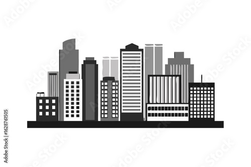 Monochromatic cityscape with diverse skyscrapers