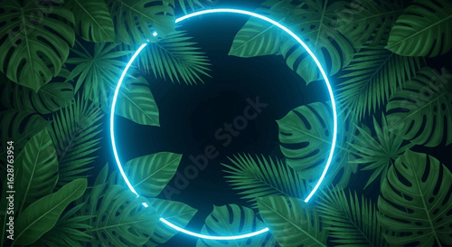 tropical circle glow background design template 