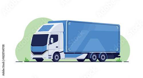 Eco-friendly electric truck with solar panels in modern flat design