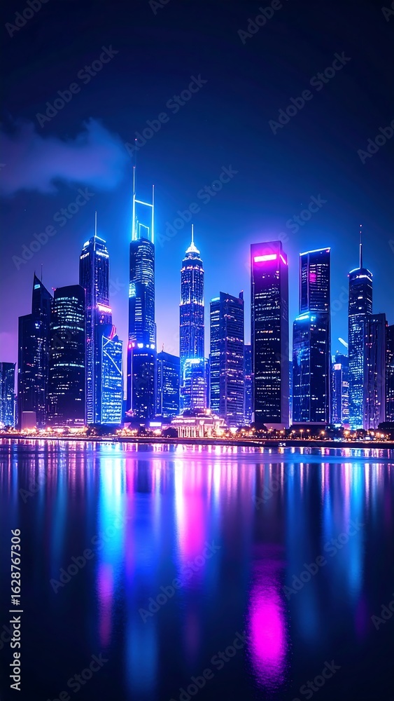 Fototapeta premium Vibrant city skyline at night