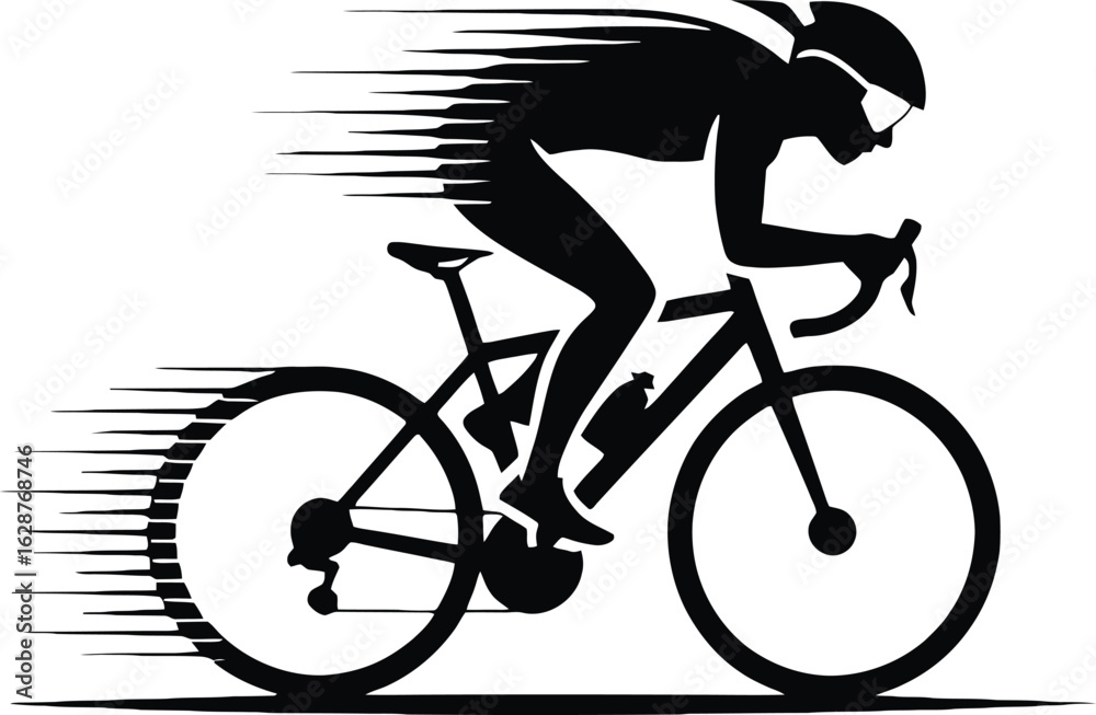 Fototapeta premium Silhouette of a cyclist in motion with speed lines