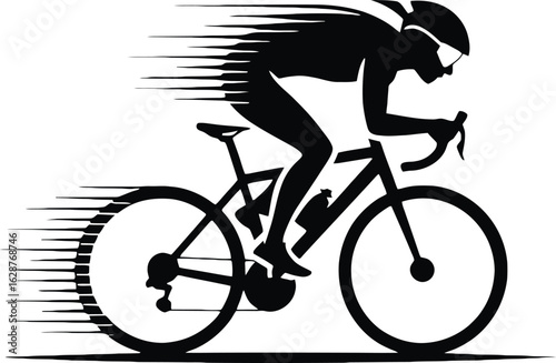 Silhouette of a cyclist in motion with speed lines