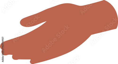 A brown hand is extended with an open palm, ready to receive or offer something.