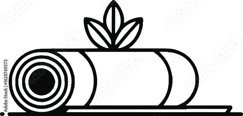 Stylized illustration of a rolled yoga mat with leaves sprouting from the top