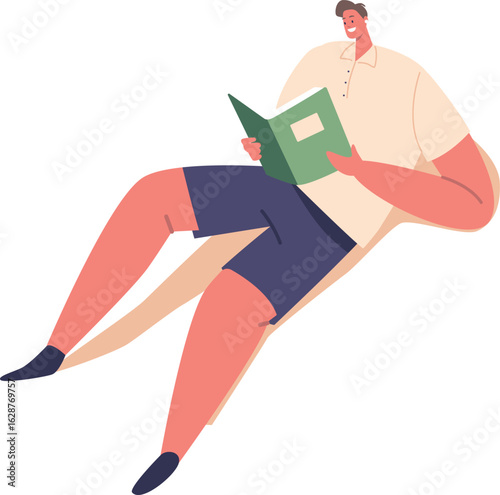 Man bookworm enjoying reading book