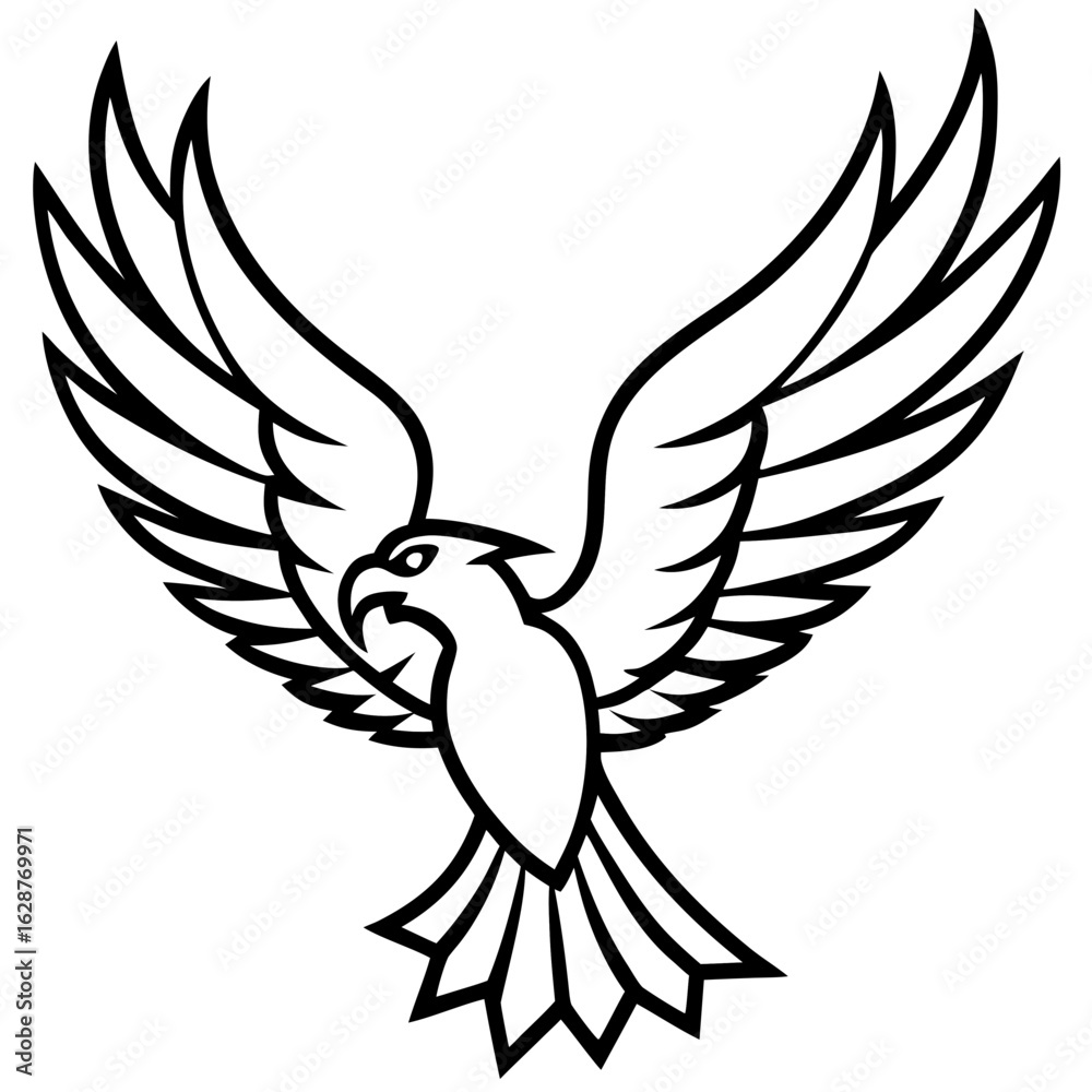 Obraz premium Stylized black and white hawk or eagle in flight