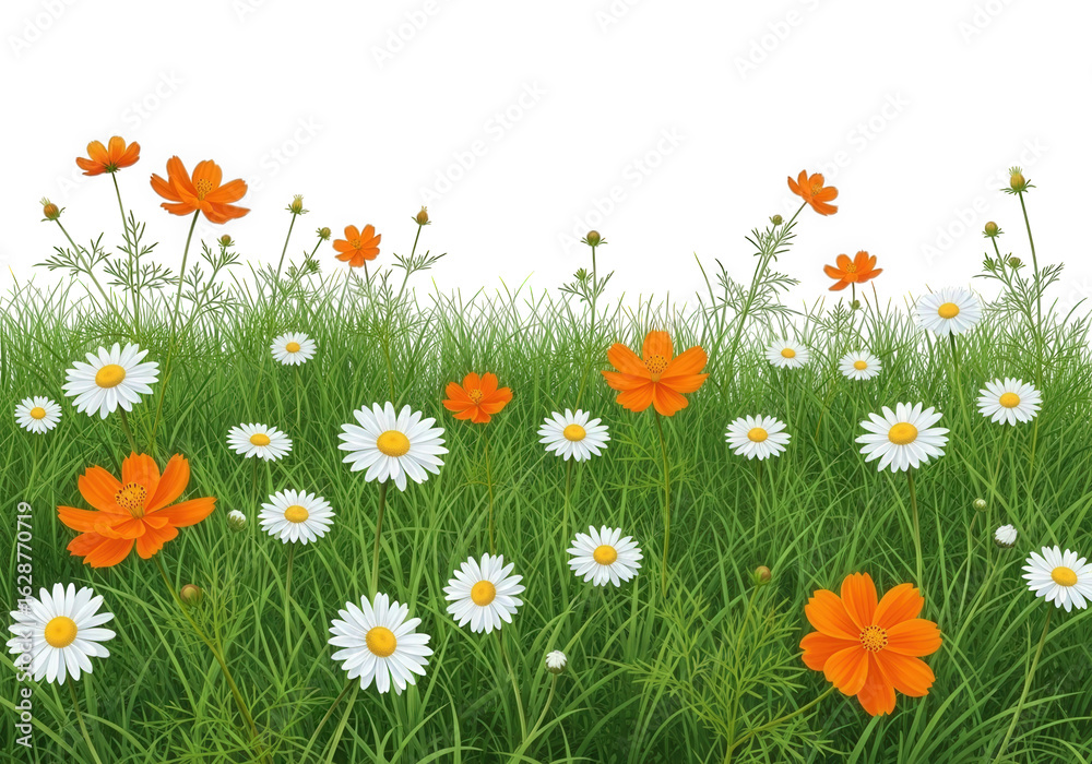 Fototapeta premium Vibrant wildflowers in a meadow isolated on transparent background