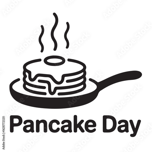 Stack of Pancakes with Syrup in Frying Pan with Steam