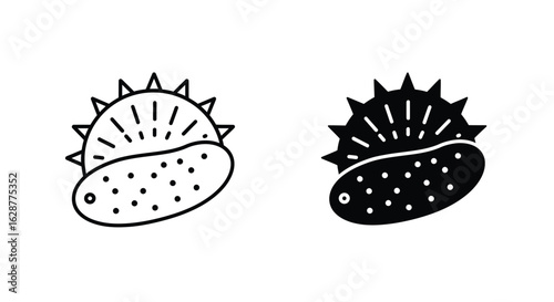 Sea Urchin Icon in Black and White Style