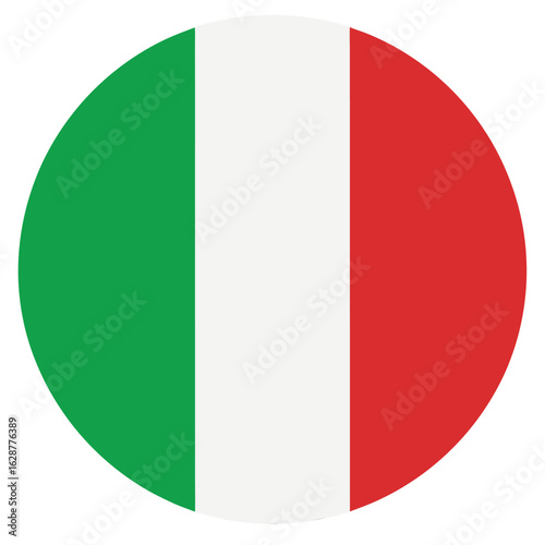 Round icon design of Italy national flag in green white and red