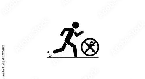 Running figure avoiding a hazard symbol
