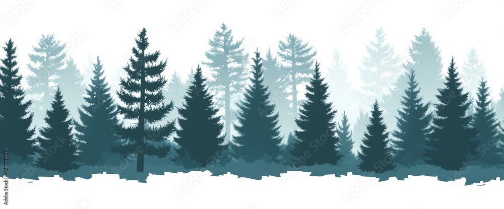 Obraz premium isolated fir trees forest with high green pines on a white background