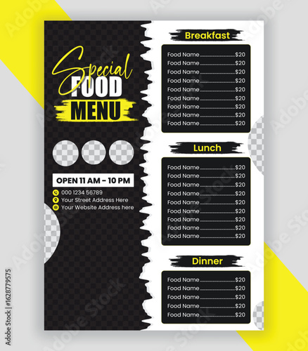 Modern Special food menu design template, Food flyer design template, x Food menu template 
