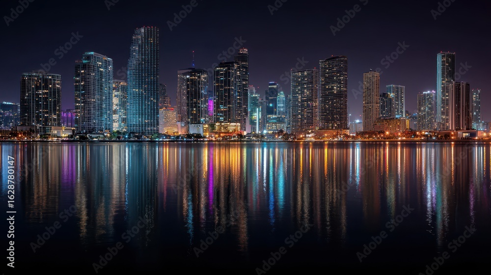 Fototapeta premium city lights of downtown miami no logos no brands ar 169