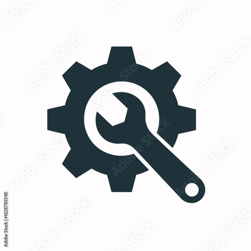 Gear and Wrench Icon Representing Mechanical Work, Repair Services, and Technical Expertise for Engineering