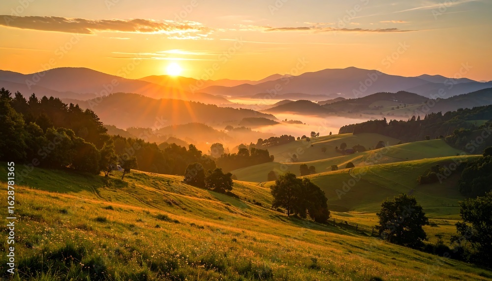 Fototapeta premium Sunrise over rolling hills