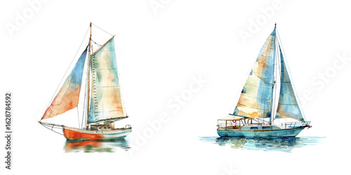 sailboat watercolor vector illustration