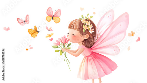 Cute little fairy girl with wings isolated on a transparent background