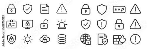Security icons representing various aspects of digital protection and safety in modern technology environments