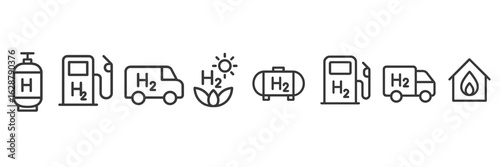Hydrogen energy symbols illustrating fuel technology and transportation applications in a modern context