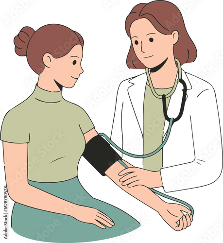 Doctor checks patient blood pressure with stethoscope medical health