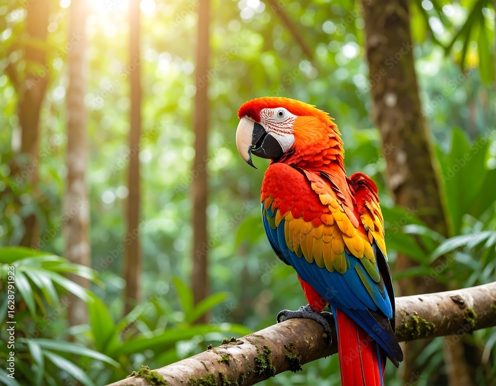 Fototapeta premium Vibrant parrot in lush forest