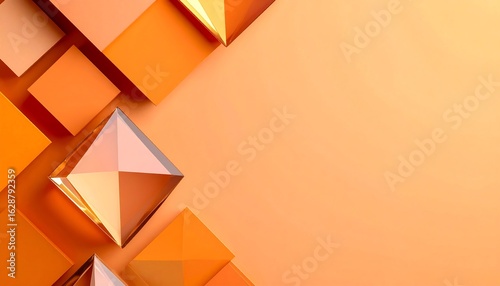 Geometric Cubes and Pyramids in Orange Tones Abstract Background