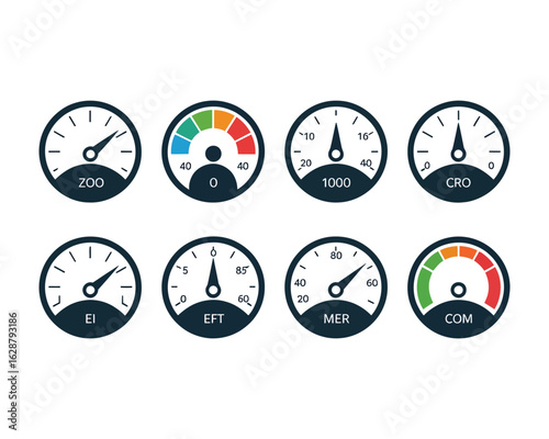 Dashboard gauges: A collection of dynamic dashboard gauges, each offering a visual representation of precise measurements, from speed to performance metrics. With its graphical data representation.