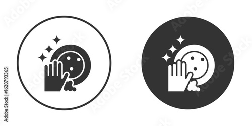Washing dishes icon in black round