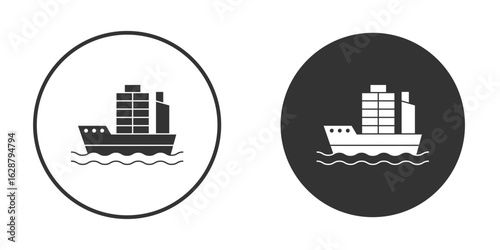 Logistic ship icon in black round