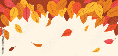 Falling autumn leaves in warm colors creating a beautiful seasonal background