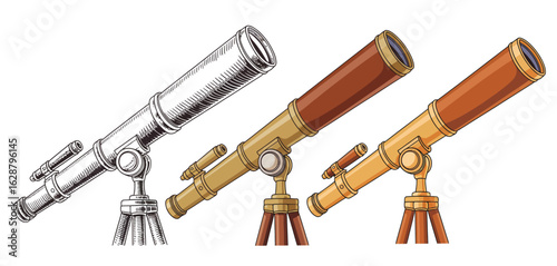 Vintage telescope designs in sketch and color