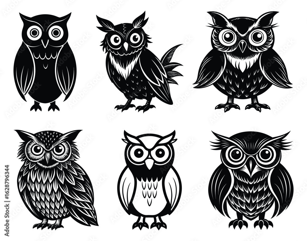 Fototapeta premium Mysterious Owl Sitting on Gravestone Halloween Silhouette