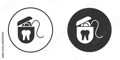 Dental floss icon in black round