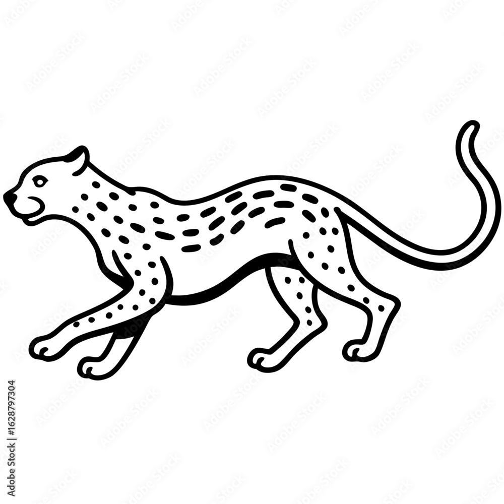 Fototapeta premium Stylized cheetah running silhouette isolated on white background
