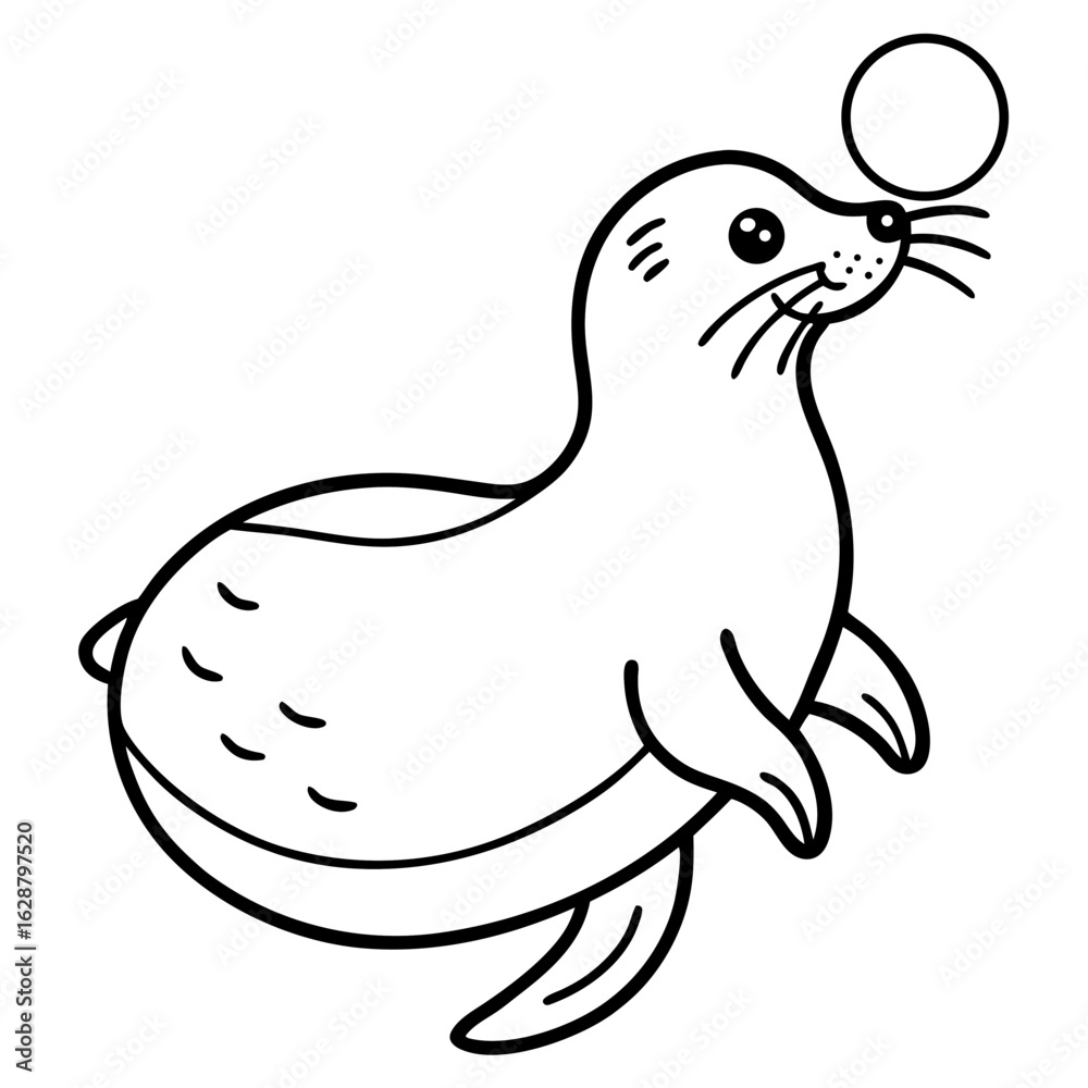 Fototapeta premium Cute cartoon seal balancing a ball isolated on white background