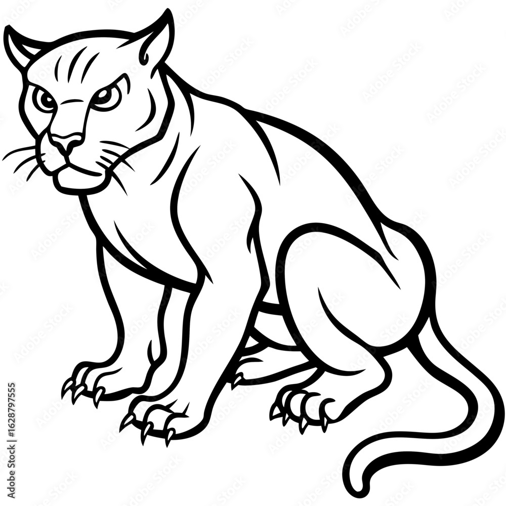 Fototapeta premium Stylized panther sitting and looking fierce isolated on white background