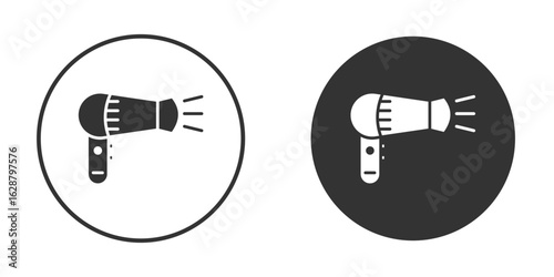 Blow dryer icon in black round