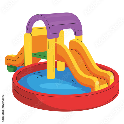 Colorful plastic water slide with splash pool for kids