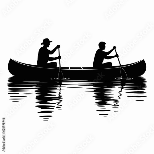 Canoeing Silhouette on Water Reflection