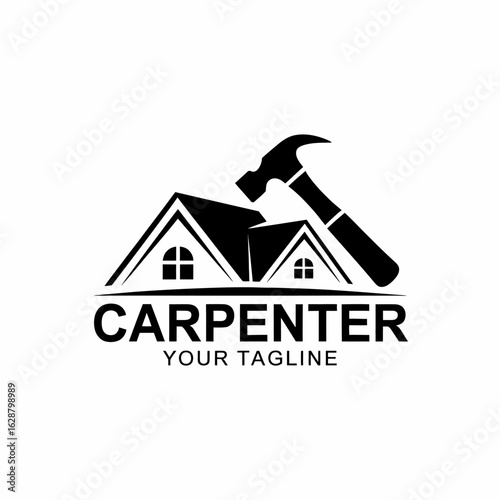 Carpenter Logo Design with Hammer and House Iconography