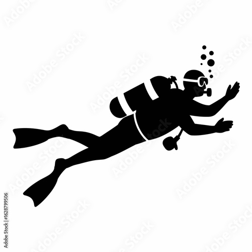 Diver Silhouette Underwater Illustration Design