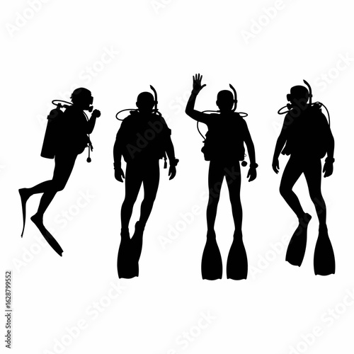 Diving Silhouettes Scuba Divers in Action Poses