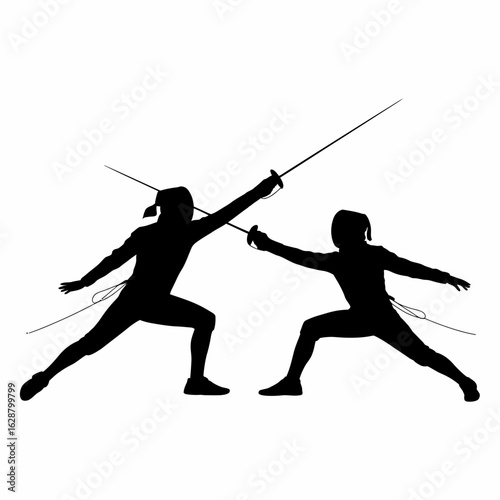 Fencing Duel Silhouette Illustration