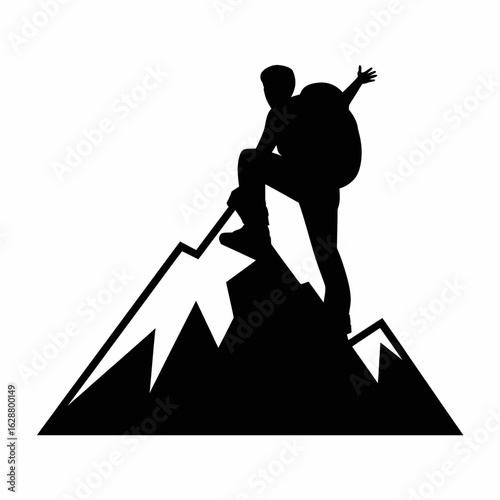 Hiker on Mountain Summit Silhouette Illustration