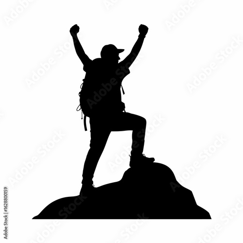 Hiker Silhouette Celebrating on Mountain Summit