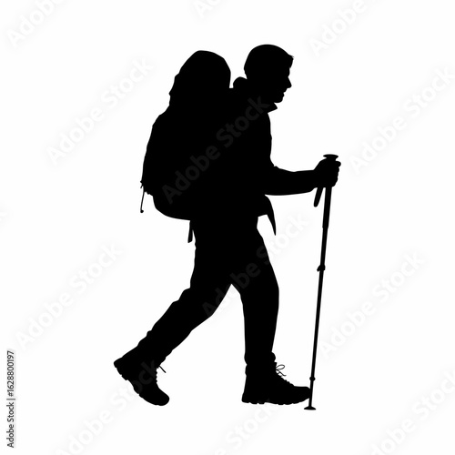 Hiker Silhouette with Backpack and Trekking Pole