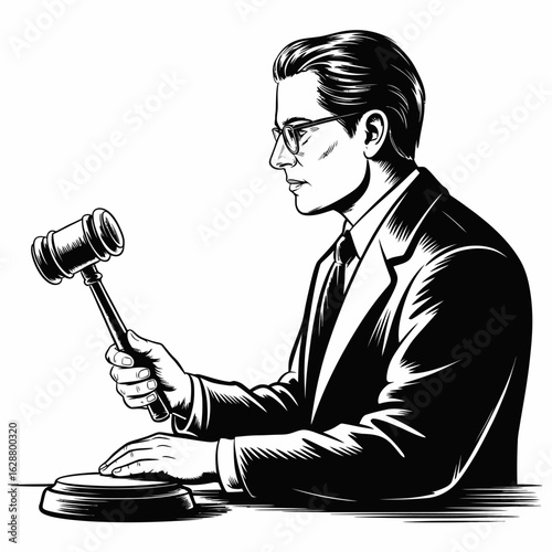 Judge with Gavel, Legal Authority, Courtroom Scene