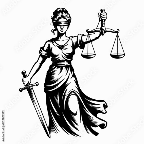 Justice Lady Illustration with Scales and Sword